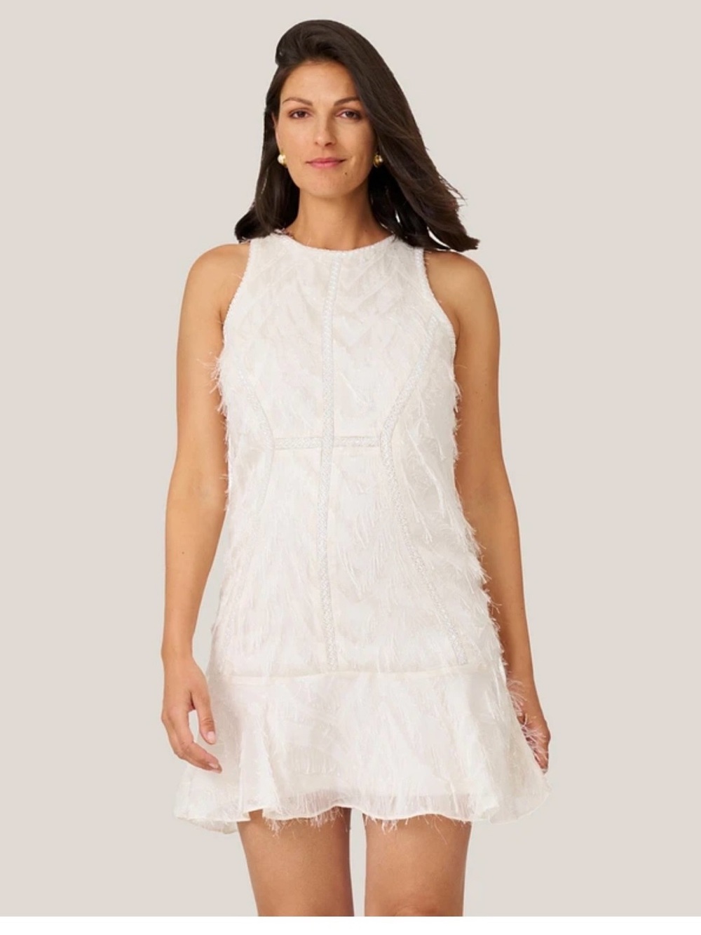J. Mendel White Feather-Trim Mini Dress
